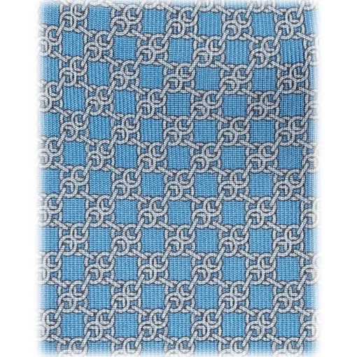 Viola Milano Ties & Bow Ties-- Grid Chain Selftipped Italian Silk Tie - Light Blue - Handmade in Italy - Luxury Exclusive Collection - Avvenice