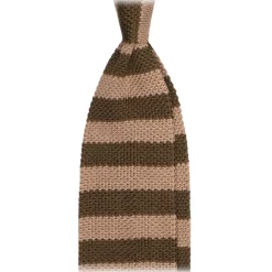 Viola Milano Ties & Bow Ties-- Knitted Classic Stripe Silk Tie - Olive/Sand - Handmade in Italy - Luxury Exclusive Collection - Avvenice
