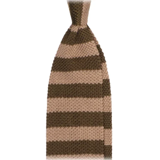 Viola Milano Ties & Bow Ties-- Knitted Classic Stripe Silk Tie - Olive/Sand - Handmade in Italy - Luxury Exclusive Collection - Avvenice