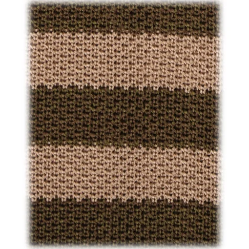 Viola Milano Ties & Bow Ties-- Knitted Classic Stripe Silk Tie - Olive/Sand - Handmade in Italy - Luxury Exclusive Collection - Avvenice