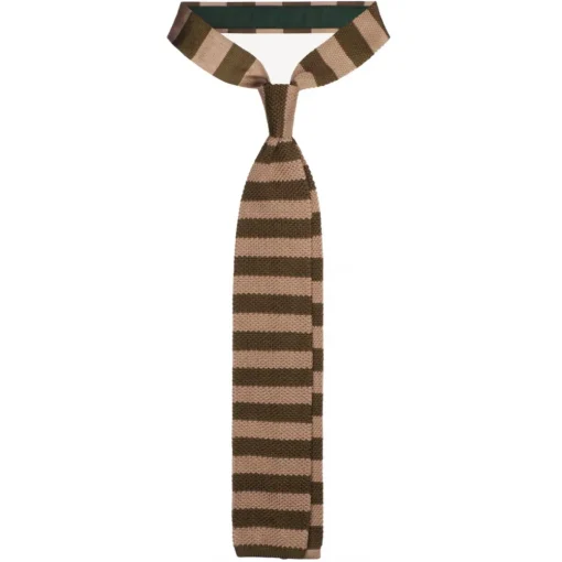 Viola Milano Ties & Bow Ties-- Knitted Classic Stripe Silk Tie - Olive/Sand - Handmade in Italy - Luxury Exclusive Collection - Avvenice