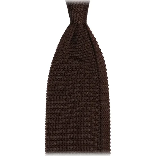 Viola Milano Ties & Bow Ties-- Knitted Limited Label V-End Silk Tie - Brown - Handmade in Italy - Luxury Exclusive Collection - Avvenice