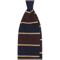Viola Milano Ties & Bow Ties-- Knitted Multi Stripe Silk Tie - Brown Mix - Handmade in Italy - Luxury Exclusive Collection - Avvenice