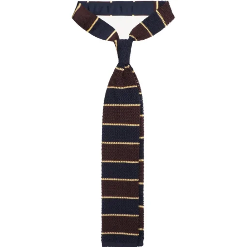 Viola Milano Ties & Bow Ties-- Knitted Multi Stripe Silk Tie - Brown Mix - Handmade in Italy - Luxury Exclusive Collection - Avvenice