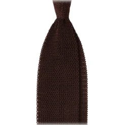 Viola Milano Ties & Bow Ties-- Knitted Solid V-End Silk Tie - Brown - Handmade in Italy - Luxury Exclusive Collection - Avvenice