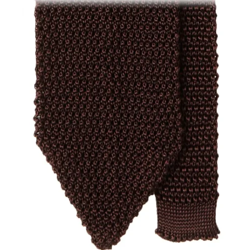 Viola Milano Ties & Bow Ties-- Knitted Solid V-End Silk Tie - Brown - Handmade in Italy - Luxury Exclusive Collection - Avvenice