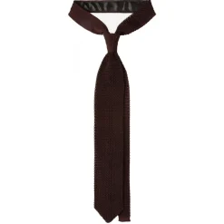 Viola Milano Ties & Bow Ties-- Knitted Solid V-End Silk Tie - Brown - Handmade in Italy - Luxury Exclusive Collection - Avvenice