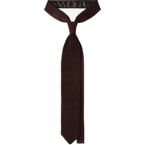 Viola Milano Ties & Bow Ties-- Knitted Solid V-End Silk Tie - Brown - Handmade in Italy - Luxury Exclusive Collection - Avvenice