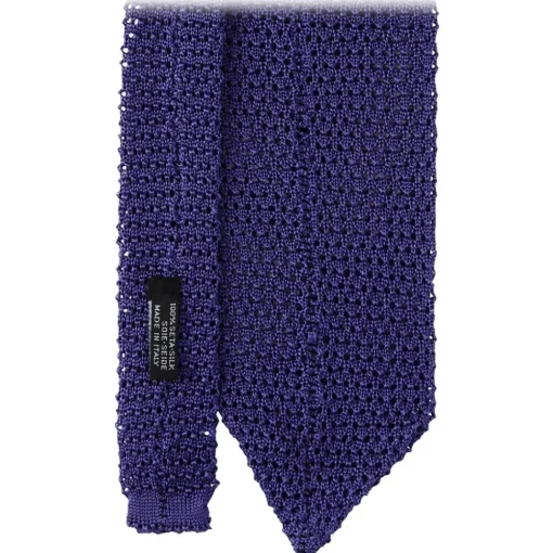 Viola Milano Ties & Bow Ties-- Knitted Solid V-End Silk Tie - Purple - Handmade in Italy - Luxury Exclusive Collection - Avvenice