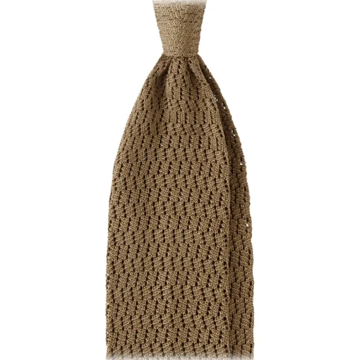 Viola Milano Ties & Bow Ties-- Knitted Zig Zag Pattern Silk Tie - Taupe - Handmade in Italy - Luxury Exclusive Collection - Avvenice