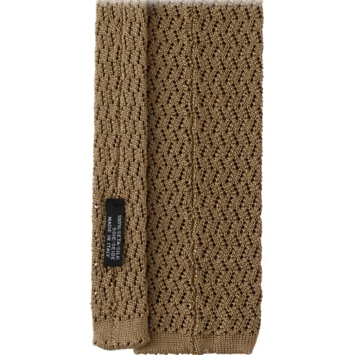 Viola Milano Ties & Bow Ties-- Knitted Zig Zag Pattern Silk Tie - Taupe - Handmade in Italy - Luxury Exclusive Collection - Avvenice