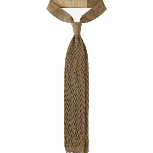 Viola Milano Ties & Bow Ties-- Knitted Zig Zag Pattern Silk Tie - Taupe - Handmade in Italy - Luxury Exclusive Collection - Avvenice