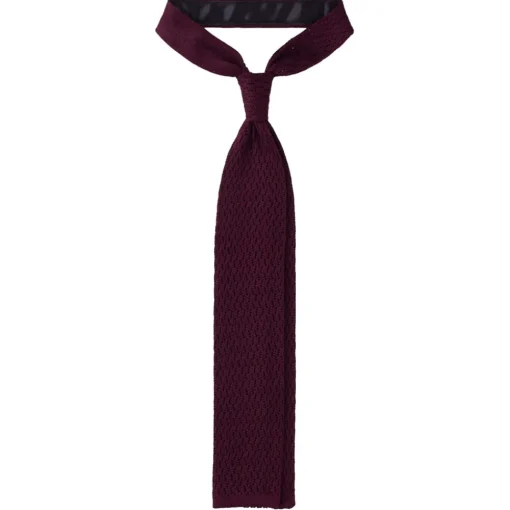 Viola Milano Ties & Bow Ties-- Knitted Zig Zag Pattern Silk Tie - Burgundy - Handmade in Italy - Luxury Exclusive Collection - Avvenice