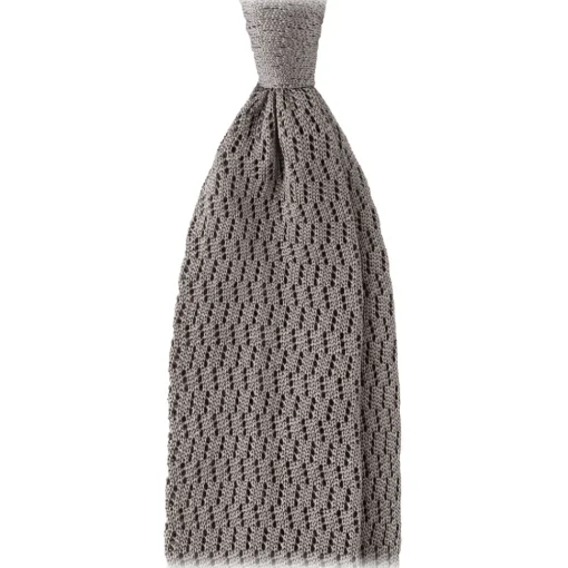 Viola Milano Ties & Bow Ties-- Knitted Zig Zag Pattern Silk Tie - Light Grey - Handmade in Italy - Luxury Exclusive Collection - Avvenice