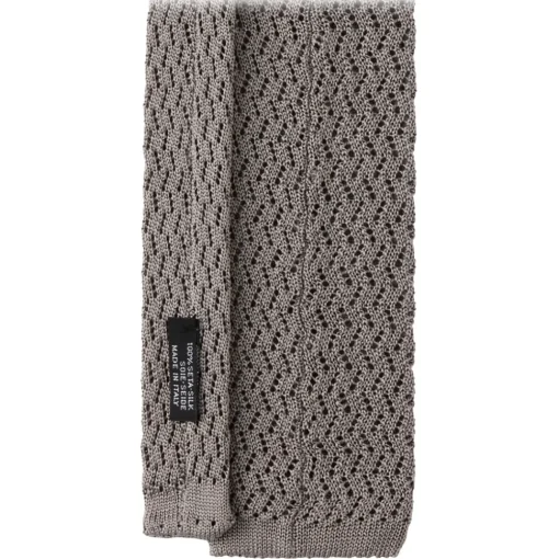 Viola Milano Ties & Bow Ties-- Knitted Zig Zag Pattern Silk Tie - Light Grey - Handmade in Italy - Luxury Exclusive Collection - Avvenice