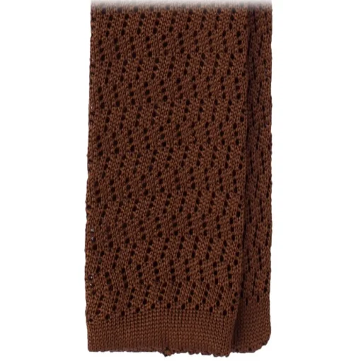 Viola Milano Ties & Bow Ties-- Knitted Zig Zag Pattern Silk Tie - Light Brown - Handmade in Italy - Luxury Exclusive Collection - Avvenice