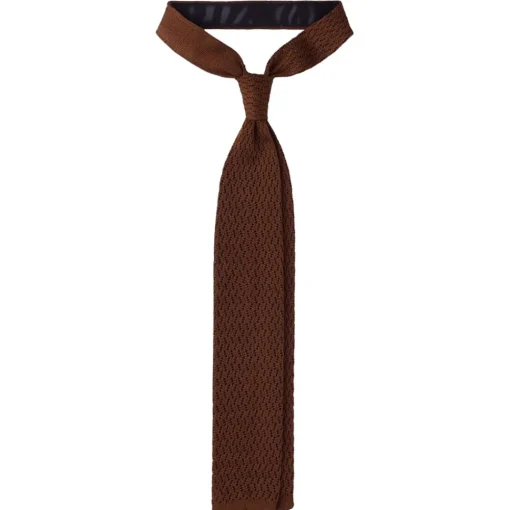 Viola Milano Ties & Bow Ties-- Knitted Zig Zag Pattern Silk Tie - Light Brown - Handmade in Italy - Luxury Exclusive Collection - Avvenice