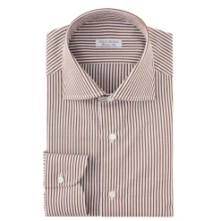 Viola Milano Shirts-- Long Sleeve Shirt - Brown Stripe - Handmade in Italy - Luxury Exclusive Collection - Avvenice