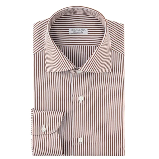 Viola Milano Shirts-- Long Sleeve Shirt - Brown Stripe - Handmade in Italy - Luxury Exclusive Collection - Avvenice