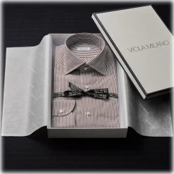 Viola Milano Shirts-- Long Sleeve Shirt - Brown Stripe - Handmade in Italy - Luxury Exclusive Collection - Avvenice