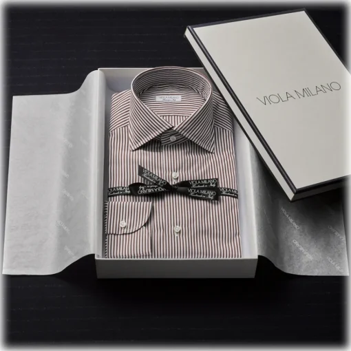 Viola Milano Shirts-- Long Sleeve Shirt - Brown Stripe - Handmade in Italy - Luxury Exclusive Collection - Avvenice