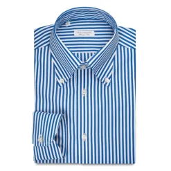 Viola Milano Shirts-- Long Sleeve Shirt - Blue Stripe - Handmade in Italy - Luxury Exclusive Collection - Avvenice