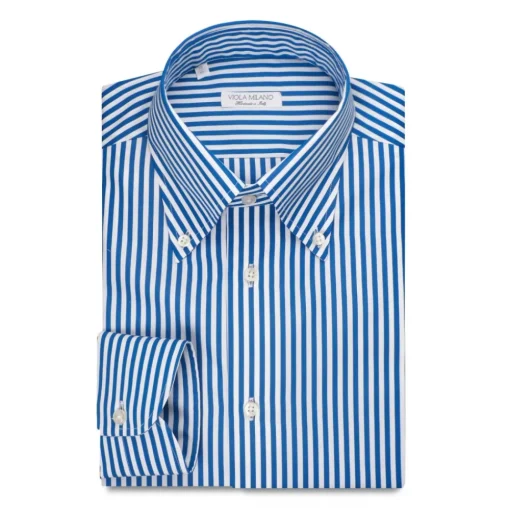 Viola Milano Shirts-- Long Sleeve Shirt - Blue Stripe - Handmade in Italy - Luxury Exclusive Collection - Avvenice