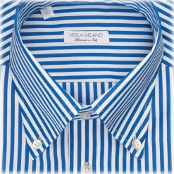 Viola Milano Shirts-- Long Sleeve Shirt - Blue Stripe - Handmade in Italy - Luxury Exclusive Collection - Avvenice