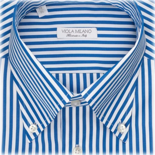 Viola Milano Shirts-- Long Sleeve Shirt - Blue Stripe - Handmade in Italy - Luxury Exclusive Collection - Avvenice