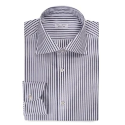 Viola Milano Shirts-- Long Sleeve Shirt - Midnight and White - Handmade in Italy - Luxury Exclusive Collection - Avvenice