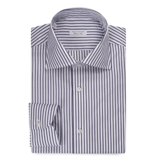 Viola Milano Shirts-- Long Sleeve Shirt - Midnight and White - Handmade in Italy - Luxury Exclusive Collection - Avvenice