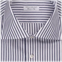 Viola Milano Shirts-- Long Sleeve Shirt - Midnight and White - Handmade in Italy - Luxury Exclusive Collection - Avvenice