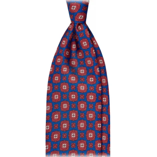 Viola Milano Ties & Bow Ties-- Medallion Floral Selftipped Silk Tie - Blue - Handmade in Italy - Luxury Exclusive Collection - Avvenice
