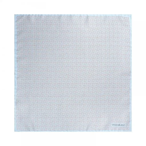 Viola Milano Ties & Bow Ties-- Micro Stirrups Silk Pocket Square - Light Blue - Handmade in Italy - Luxury Exclusive Collection - Avvenice