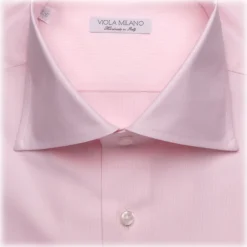 Viola Milano Shirts-- Micro Stripe Collar Cutaway-Collar Shirt - Pink/White - Handmade in Italy - Luxury Exclusive Collection - Avvenice
