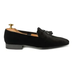 Viola Milano Shoes-- Milanese Velvet Loafers - Black - Handmade in Italy - Luxury Exclusive Collection - Avvenice