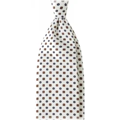 Viola Milano Ties & Bow Ties-- Mixed Floral 3-Fold Handprinted Untipped Silk Tie - White - Handmade in Italy - Luxury Exclusive Collection - Avvenice