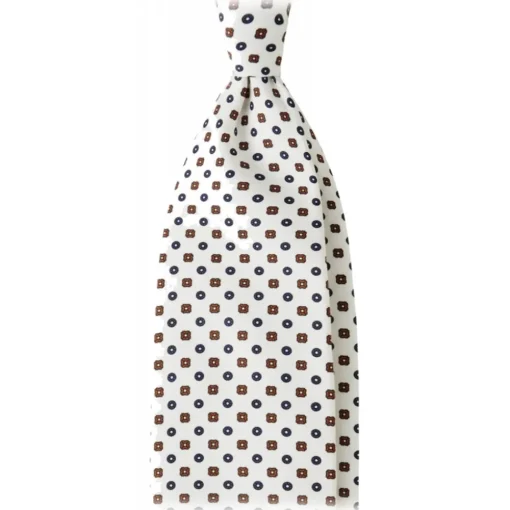 Viola Milano Ties & Bow Ties-- Mixed Floral 3-Fold Handprinted Untipped Silk Tie - White - Handmade in Italy - Luxury Exclusive Collection - Avvenice