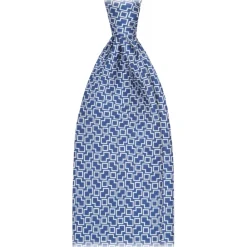 Viola Milano Ties & Bow Ties-- Mosaic Pattern Handprinted Selftipped Silk Tie - Navy/White - Handmade in Italy - Luxury Exclusive Collection - Avvenice