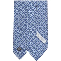 Viola Milano Ties & Bow Ties-- Mosaic Pattern Handprinted Selftipped Silk Tie - Navy/White - Handmade in Italy - Luxury Exclusive Collection - Avvenice