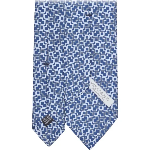 Viola Milano Ties & Bow Ties-- Mosaic Pattern Handprinted Selftipped Silk Tie - Navy/White - Handmade in Italy - Luxury Exclusive Collection - Avvenice