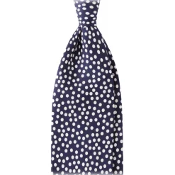 Viola Milano Ties & Bow Ties-- Multi Dot 3-Fold Handprinted Untipped Silk Tie - Navy/White - Handmade in Italy - Luxury Exclusive Collection - Avvenice