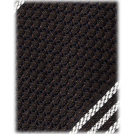 Viola Milano Ties & Bow Ties-- Multi Stripe 3-Fold Grenadine Tie - Brown/White - Handmade in Italy - Luxury Exclusive Collection - Avvenice
