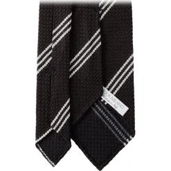 Viola Milano Ties & Bow Ties-- Multi Stripe 3-Fold Grenadine Tie - Brown/White - Handmade in Italy - Luxury Exclusive Collection - Avvenice