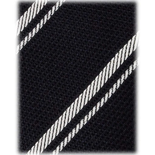 Viola Milano Ties & Bow Ties-- Multi Stripe 3-Fold Grenadine Tie - Navy/White - Handmade in Italy - Luxury Exclusive Collection - Avvenice