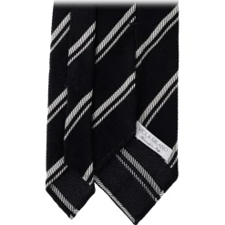 Viola Milano Ties & Bow Ties-- Multi Stripe 3-Fold Grenadine Tie - Navy/White - Handmade in Italy - Luxury Exclusive Collection - Avvenice