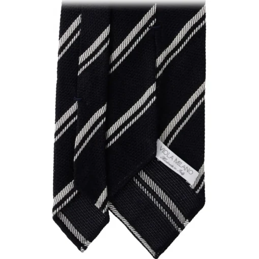 Viola Milano Ties & Bow Ties-- Multi Stripe 3-Fold Grenadine Tie - Navy/White - Handmade in Italy - Luxury Exclusive Collection - Avvenice