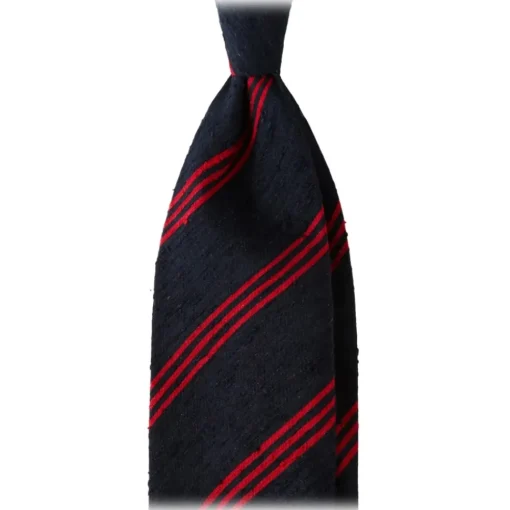 Viola Milano Ties & Bow Ties-- Multi Stripe Handrolled Woven Shantung Tie - Navy/Red - Handmade in Italy - Luxury Exclusive Collection - Avvenice