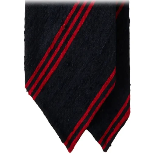 Viola Milano Ties & Bow Ties-- Multi Stripe Handrolled Woven Shantung Tie - Navy/Red - Handmade in Italy - Luxury Exclusive Collection - Avvenice