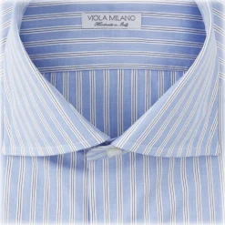 Viola Milano Shirts-- Multi Striped Slim-fit Cutaway-Collar Shirt - Light Blue Mix - Handmade in Italy - Luxury Exclusive Collection - Avvenice